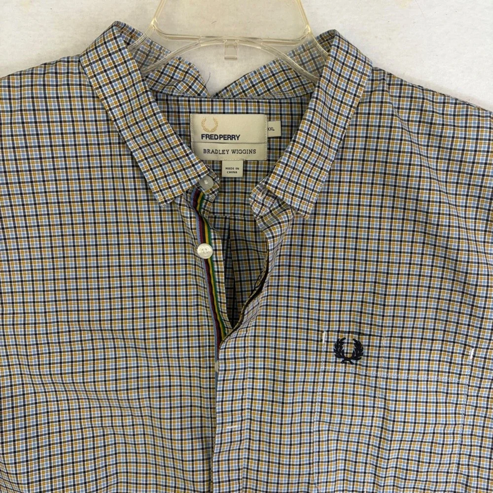 Fred Perry Bradley Wiggins Shirt Mens XXL Mustard Gingham New Short Sleeve M6715
